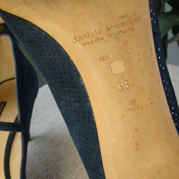 daniele ancarani teal genuine suede leather Mary Jane medium heel pumps, S 8.5 - Picture 7 of 8